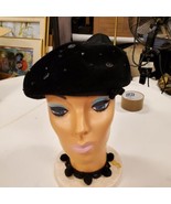 Vintage Sally Vielon Headlines Women&#39;s Black Bedazzled Beret Hat - £27.23 GBP