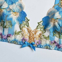 Triangle Lace Up Bum Blue Lingerie Set With Tie Matching Thong & Bra - Large image 6