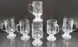 6 Princess House Heritage Irish Mug Set Clear Floral Etch Footed Coffee Cup Lot - £47.52 GBP
