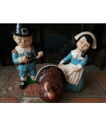 Vintage Pilgrim Girl Boy Turkey Figurines Decor Lot Of 2 Thanksgiving Fa... - €46,21 EUR