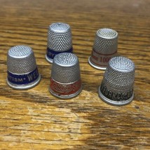 Estate Find Vintage Lot of 5 Metal Advertising Thimbles Lt13 - £14.33 GBP