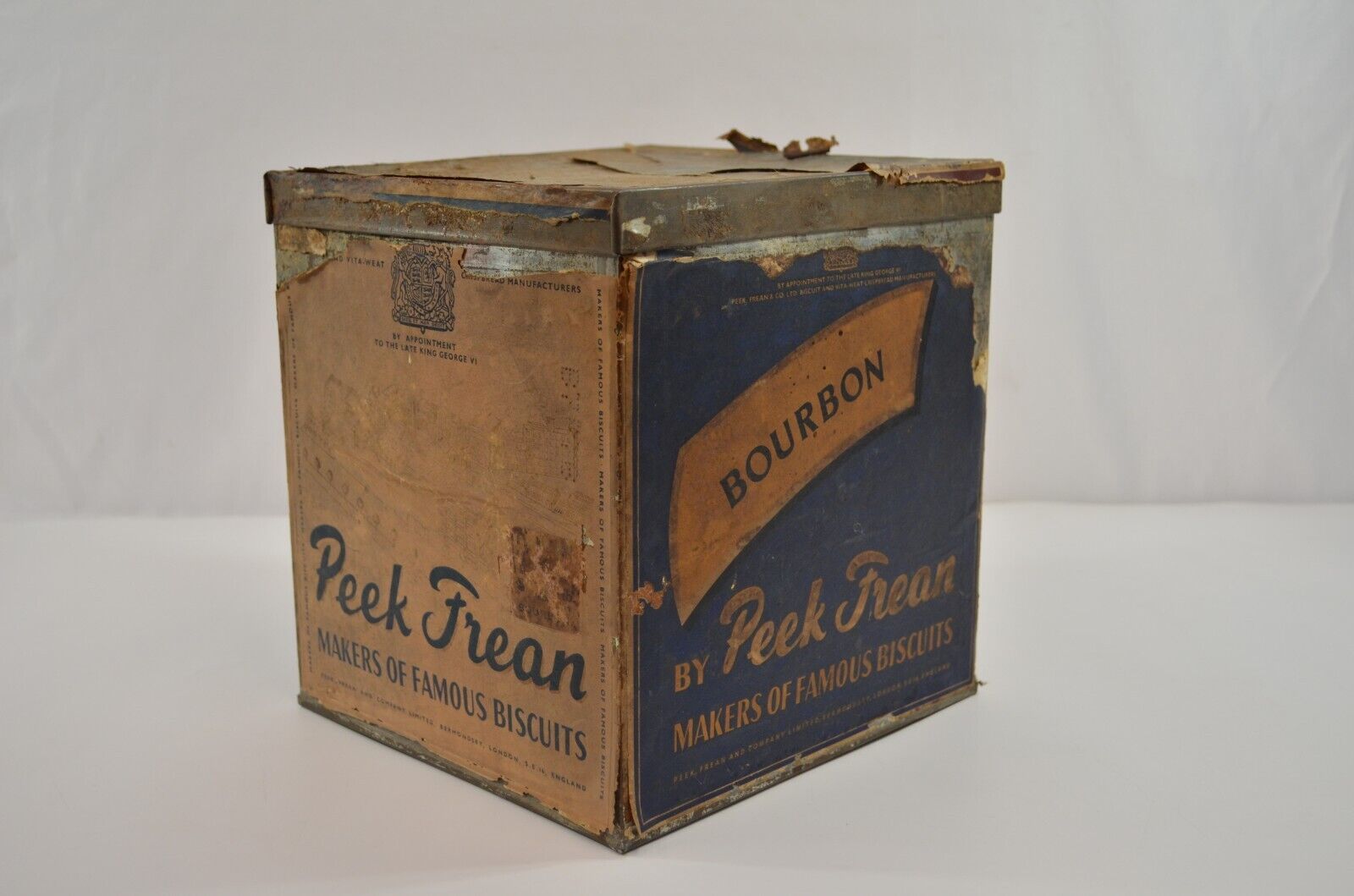 Peek Frean Bourbon Biscuit Tin 1950s Appointment Late King George VI England Vtg - £35.99 GBP