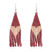 Wine Red Howlite &amp; Silver-Plated Heart Tassel Drop Earrings - £12.78 GBP