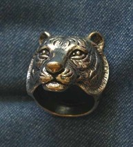 Fabulous Large Silver-tone Tiger Head Ring size 9 1/2 - £11.69 GBP