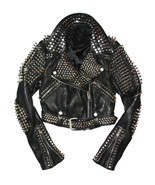 New Women Punk Black Full Heavy Metal Spiked Studded Brando Style Leathe... - $239.99