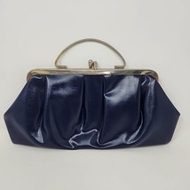 Vintage 1940s Clutch Purse Blue Vinyl Began Leather Handbag Pinup 40s WWII - £11.37 GBP