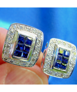 Earth mined Diamond Sapphire Invisible set Deco Earrings Vintage Style 1... - $5,792.77 CAD