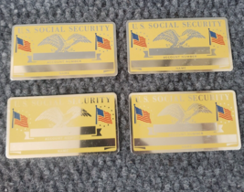 (4) Vintage Metal Engrave-able U.S. Social Security Card Blank Unused Flag - £11.50 GBP