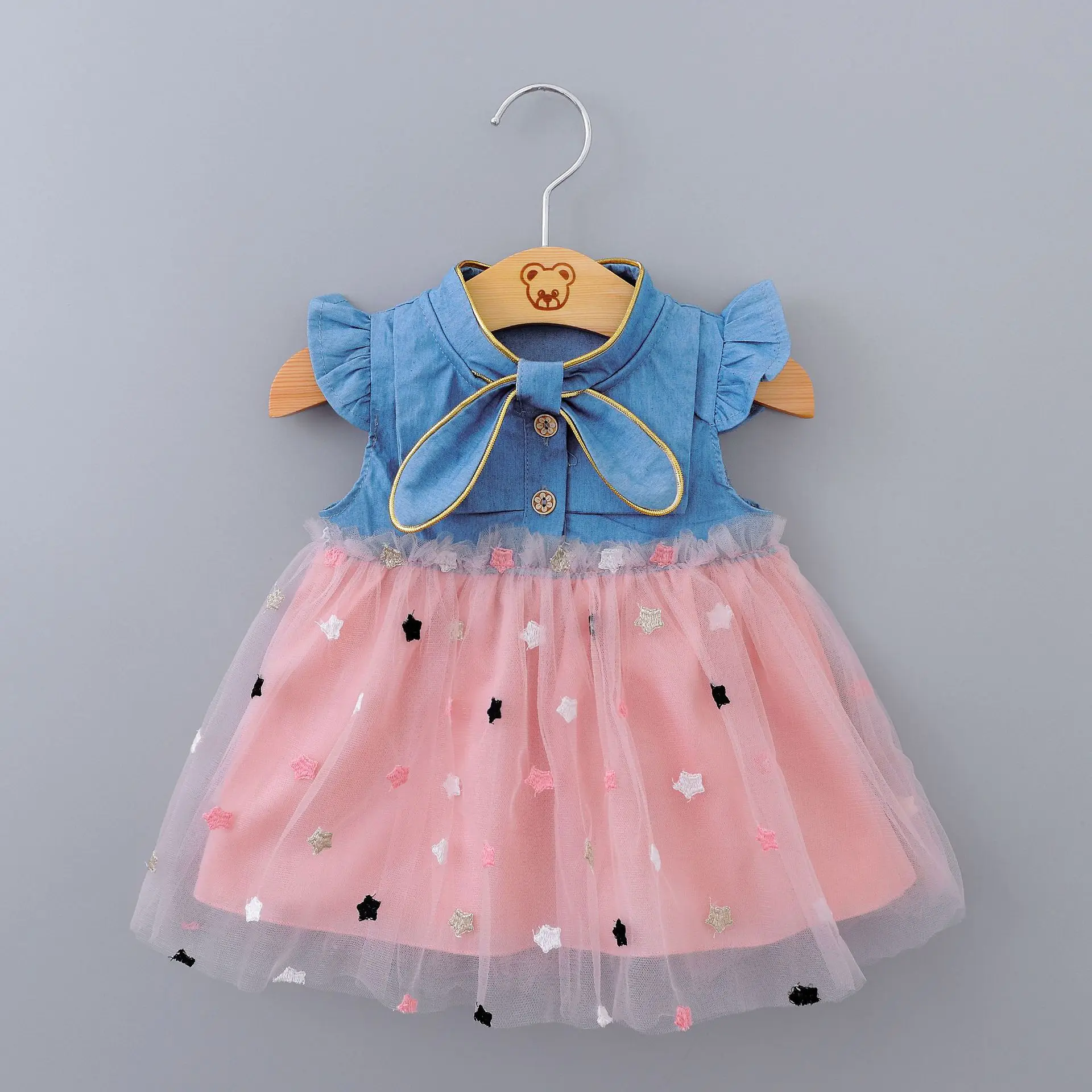 Baby Girl  Dress Denim Flying Sleeve Dress  Kids Five-pointed   Cute Sweet  Dres - £88.22 GBP