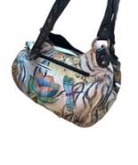 Anuschka Hand Painted Leather Purse Flowers DragonFly Shoulder Bag - £65.51 GBP