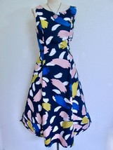 Boden Elena Fit &amp; Flare Dress 8R US Pink Blue Gold Brush Strokes on Navy... - $47.99