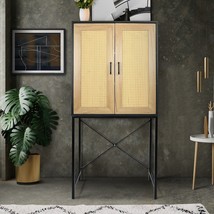 59&#39;&#39; High Elegant Cabinet with 2 Rattan Doors Bedroom Living Room Kitchen - $150.34