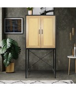 59&#39;&#39; High Elegant Cabinet with 2 Rattan Doors Bedroom Living Room Kitchen - £119.80 GBP