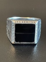 Square Black Obsidian Stone S925 Sterling Silver Woman Men Ring Size 8  - £11.87 GBP