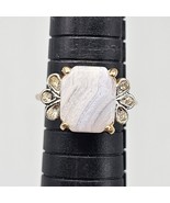 Vintage Blue Lace Agate Ring Flat Stone Gold Tone Size 7.5 - $557.69 MXN