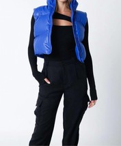 Olivaceous liza faux leather cropped puffer vest in Royal Blue - $61.00