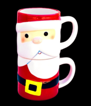 Santa Claus Christmas Coffee Mugs Face and Body Stackable Set of Two Hal... - $11.54