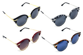 Horn Rimmed Round Sunglasses Classic Half Rim Frame Vtg Retro Designer Womens - £5.51 GBP
