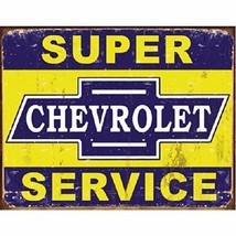 Super Chevy Logo Chevrolet Service Dealer Retro Auto Wall Decor Metal Ti... - $14.99