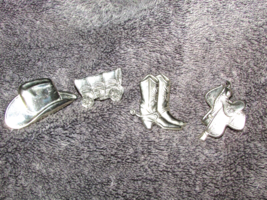 BUTTON COVERS 4 metal Western collection, hat  boots saddle wagon silver... - $4.90