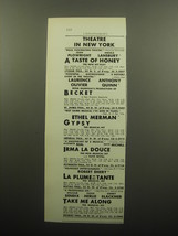 1960 Theatre in New York Plays Advertisement - £11.98 GBP