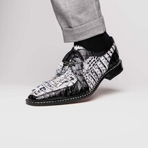 Caribe Genuine Hornback Caiman Crocodile Dress Shoes Newspaper / Black image 10