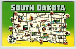 Postcard Greetings From South Dakota Map Chrome State Flower Pasque Unposted - £7.86 GBP