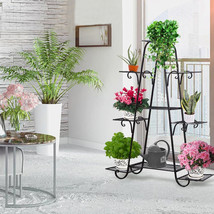 Black Wrought Iron Metal Plant Stand Holds 9 Flower Pot Rack Indoor Outdoor - $71.99