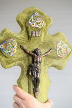 ⭐antique religious cross,crucifix,holy water font ,enameled bronze deco,... - $296.01