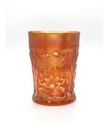 Vintage Carnival Glass Cup Iridescent Tumblr Marigold Orange Flowers Cat... - $100.84 CAD