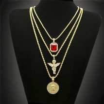 Hip Hop Gold Color Necklace Iced Out Rhinestone Crystal Jewelry Necklace... - £37.59 GBP