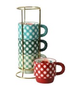 Five (5) Piece Pioneer Woman ~ MERRY MEADOW GINGHAM ~ Stacking Mugs w/Rack - $46.75