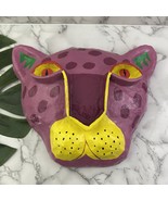 Vintage Paper Mache Jaguar Leopard Cat Face Mask Wall Hanging Pink Purple - $39.59