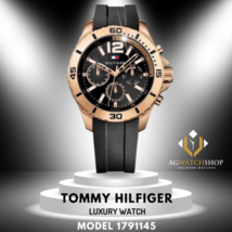 Tommy Hilfiger Hombre Cuarzo Negro Correa Silicona Dial Negro 46mm Reloj 1791145 - £93.12 GBP