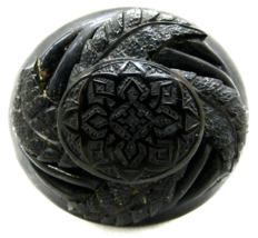 Antique Victorian Carved Jet Mourning Brooch Fern Frond Design  - $167.31