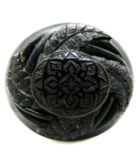 Antique Victorian Carved Jet Mourning Brooch Fern Frond Design  - $167.31