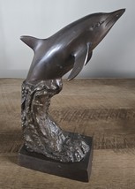 Bronze Dolphin Wave Riding Sculpture Beach Nautical Ocean Decor 10&quot; - £61.26 GBP