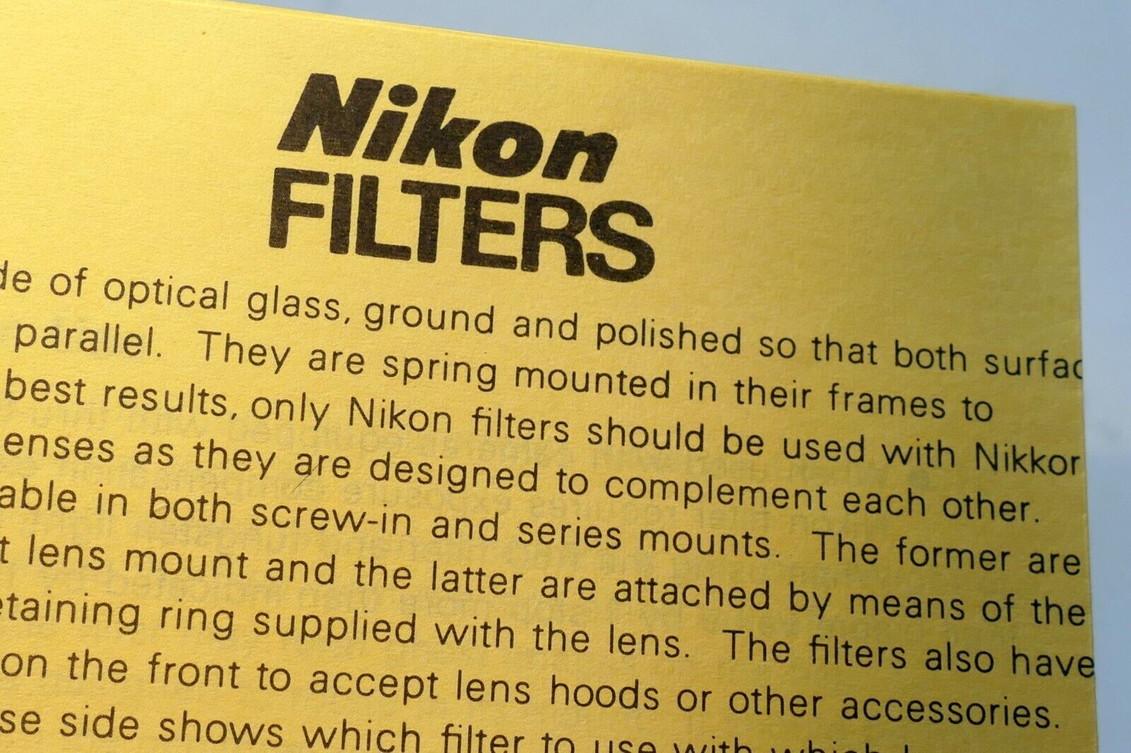 Nikon Filter System Guide Brochure L1B L37 L39 Yellow - OEM Nikkor