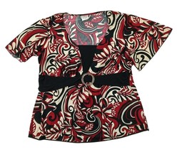 J.N.J Apparel Nikki&#39;s Joy Vintage Top 14/16 Red Black Paisley USA 92% Po... - £3.88 GBP