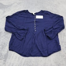 Forever 21 Shirt Womens M Blue Long Flared Sleeve Button Up Pleated Blouse - £17.82 GBP