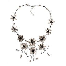Floating Smoky Flower Garland .925 Silver Necklace - £20.79 GBP