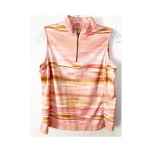 Tail Tech Athletic Tank Top Women&#39;s Small Pink Gold Stripe Mock Neck Zip Front - £8.32 GBP
