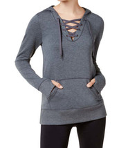 allbrand365 designer Womens Lace Up Hoodie Size Large Color Charcoal Heather - £35.92 GBP