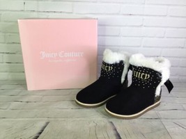 Juicy Couture Burbank Glitter Faux Fur Cozy Embellished Boots Black Girls Size 3 - £41.49 GBP