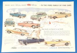 1958 Ford 2 Page PRINT AD Thunderbird, Edsel, Mercury, Lincoln Continent... - $211.41 MXN