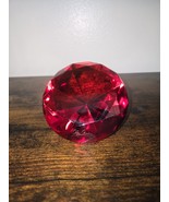 Oleg Cassini Red Crystal Paperweight Cut Diamond Elizabeth Round - $40.00