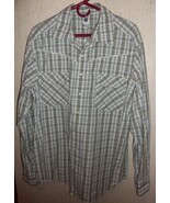 EXCELLENT MENS GAP BROWN, BLUE &amp; WHITE PLAID PEARL SNAP SHIRT SIZE XL - $34.46 CAD