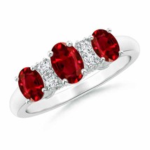 Authenticity Guarantee 
Angara Natural 6x4mm Ruby Three Stone Ring in 14K Whi... - £2,469.10 GBP