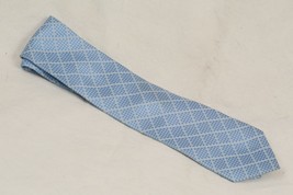 HUGO BOSS Mens Silk Tie Italy Light Blue Copenhagen IvoryDiamonds Check NEW - $28.97