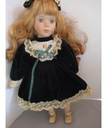 Vintage doll  Irish  Victorian  green velvet dress cameo bow shoes 16&quot; high - $22.49